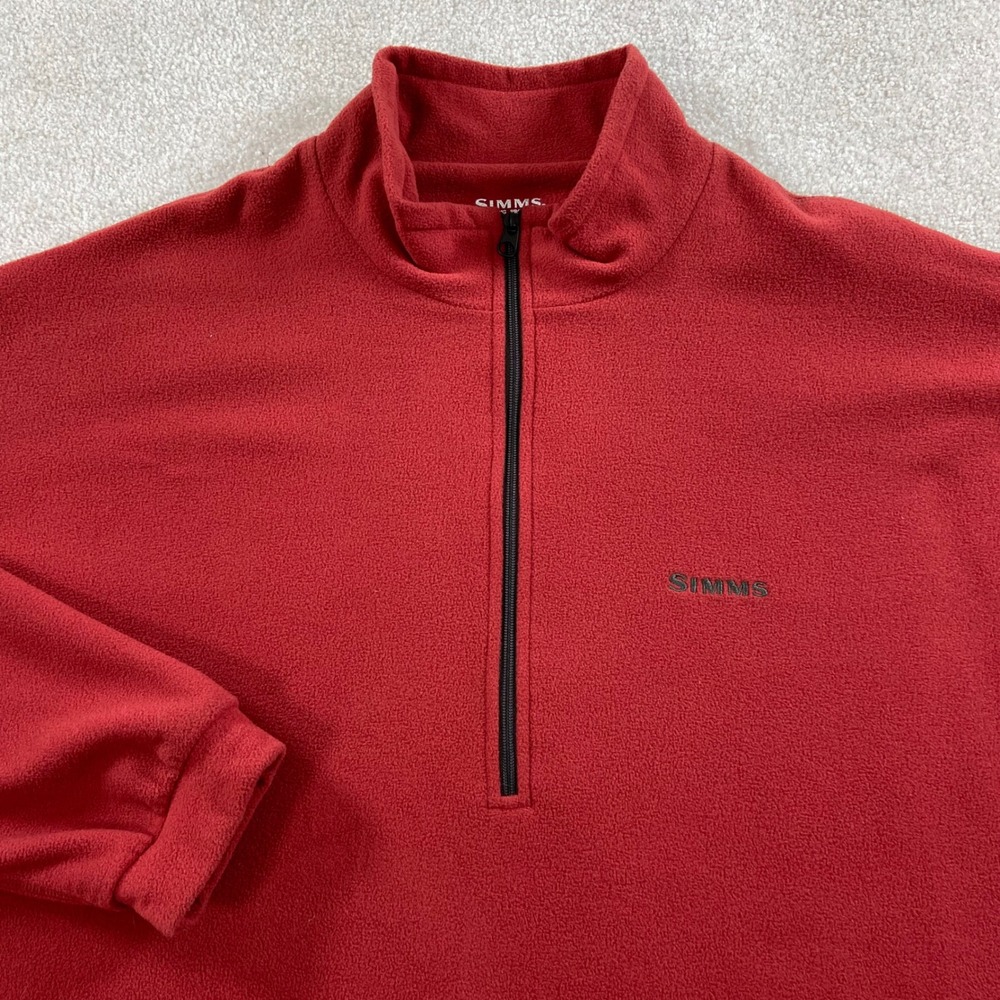 Simms Fishing Products Fleece Quarter Zip Pullover Mens XXL Red Mid Layer Top